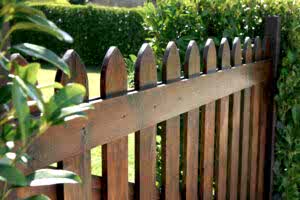 The zoomed image of wood fence in garden at Batavia, IL 